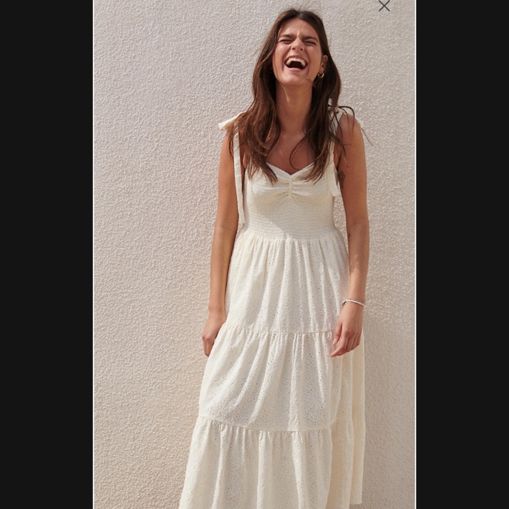 MADEWELL Eyelet Lucie Tie-Strap Tiered Midi Dress NWT